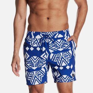 NWT Jack Spade Exploded Flower Swim Trunks Blue White Geometric Shorts 2XL XXL